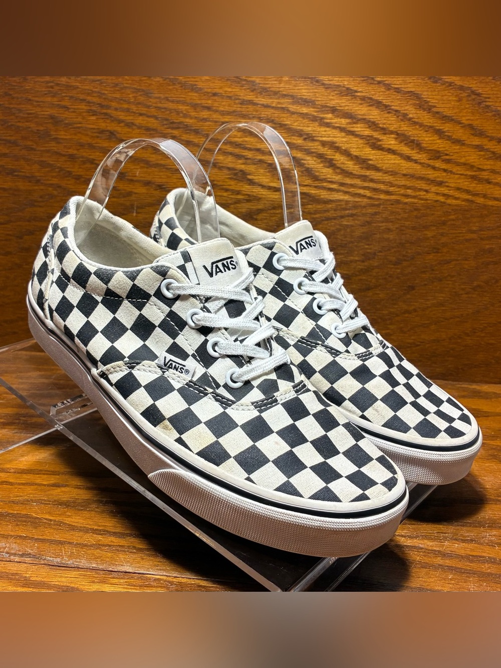 Vans Checkerboard Canvas Authentic Lace-up Sneakers Black White Size Women’s 8